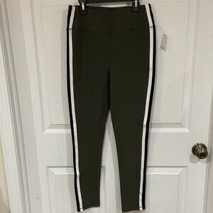 T by Talbots Stretch Leggings - Size S - Olive Green w/ Black/White Stripe -NWT